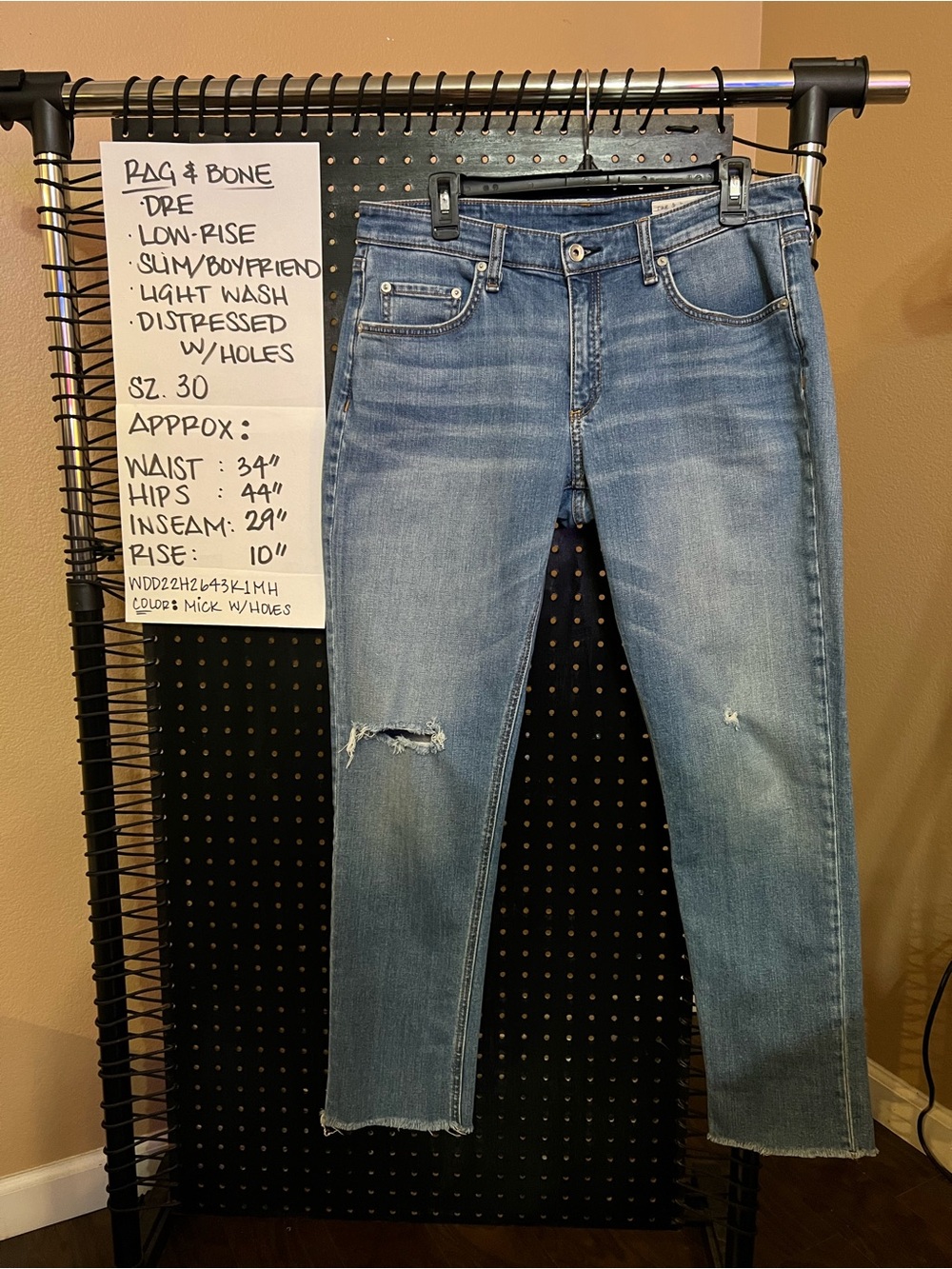 rag & bone Light Wash Distressed Boyfriend Jeans - Blue